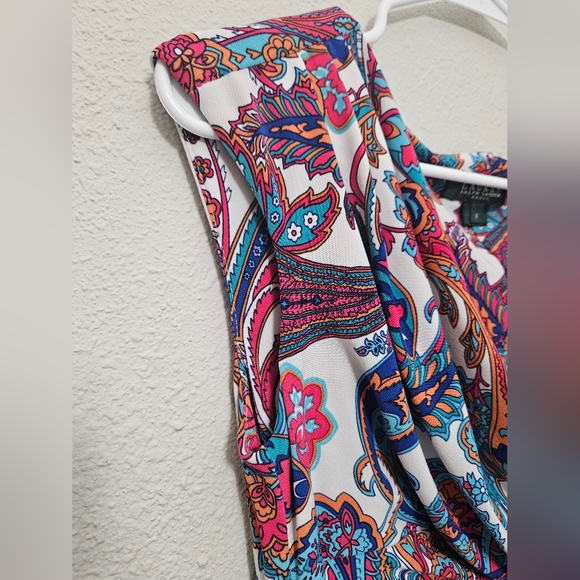Lauren ralph lauren 6 sleeveless paisley floral sheath cowl neck midi dress - Picture 5 of 7